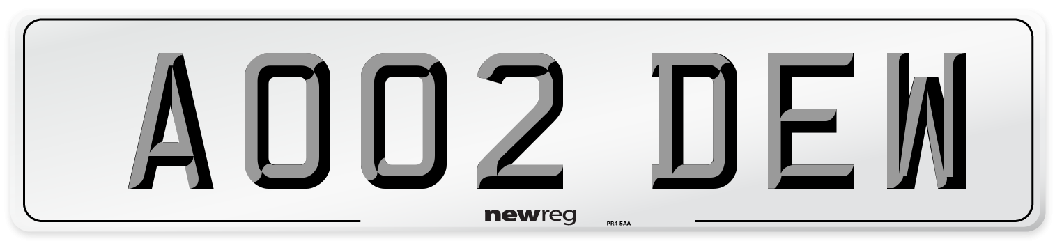 AO02 DEW Number Plate from New Reg